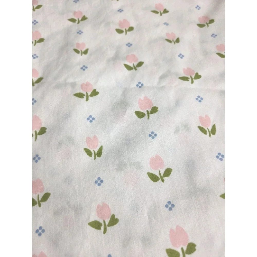Vintage Springmaid Pink Tulip Full Fitted Sheet White Cottage Core